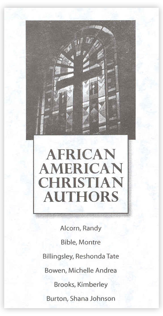 Bookmark featuring African-American Christian authors (Randy Alcorn's name mistakenly included)