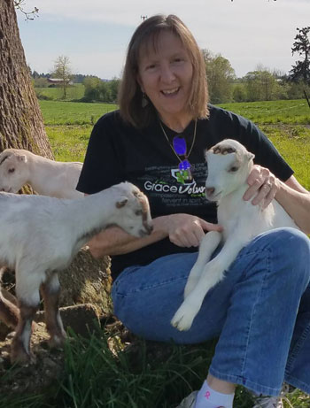 Karen with goats