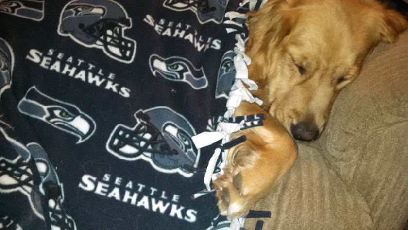 Maggie with Seahawks blanket