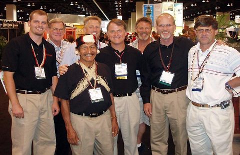 Randy with friends, including Mincaye and Steve Saint